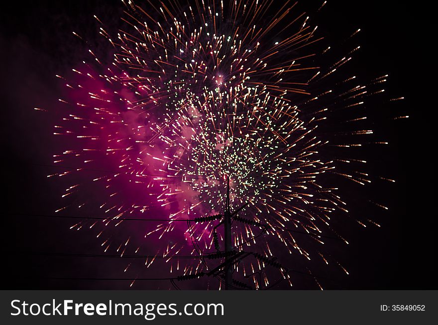 Celebrate festival fire work on black sky background