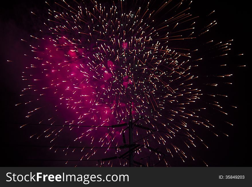 Celebrate festival fire work on black sky background