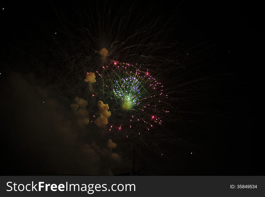 Celebrate festival fire work on black sky background