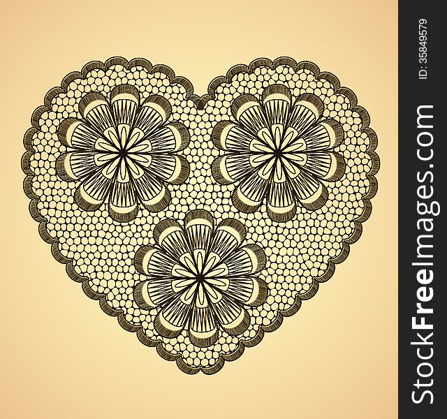 Heart lace floral pattern on light brown background. Heart lace floral pattern on light brown background