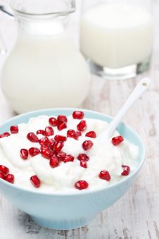 Homemade Yogurt With Pomegranate And Milk Stock Photo
