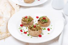 Stuffed Mushrooms With Herbs And Pomegranate Seeds, Top View Royalty Free Stock Image