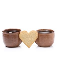 Two Cups Of Coffee And Cookies In The Shape Of Heart Royalty Free Stock Image Two Cups Of Coffee And Cookies In The Shape Of Heart Royalty Free Stock Image