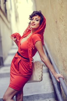 Beautiful Woman In Urban Background. Vintage Style Stock Photos