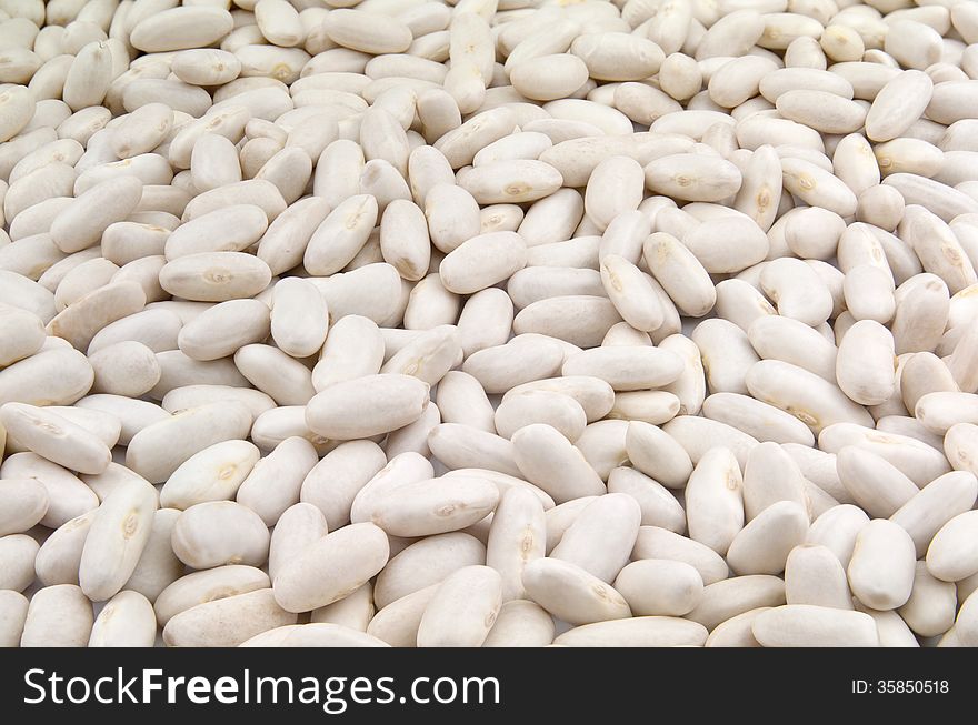 A closeup of dry white beans.