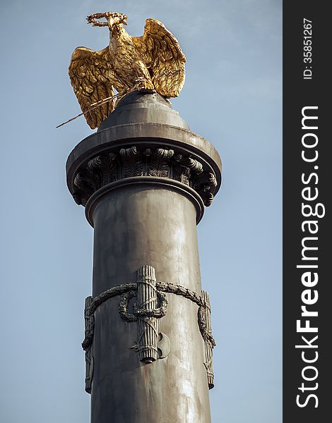Golden eagle on pillar. Poltava. Ukraine