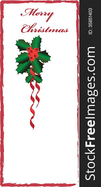 Christmas border with holly and red ribbons