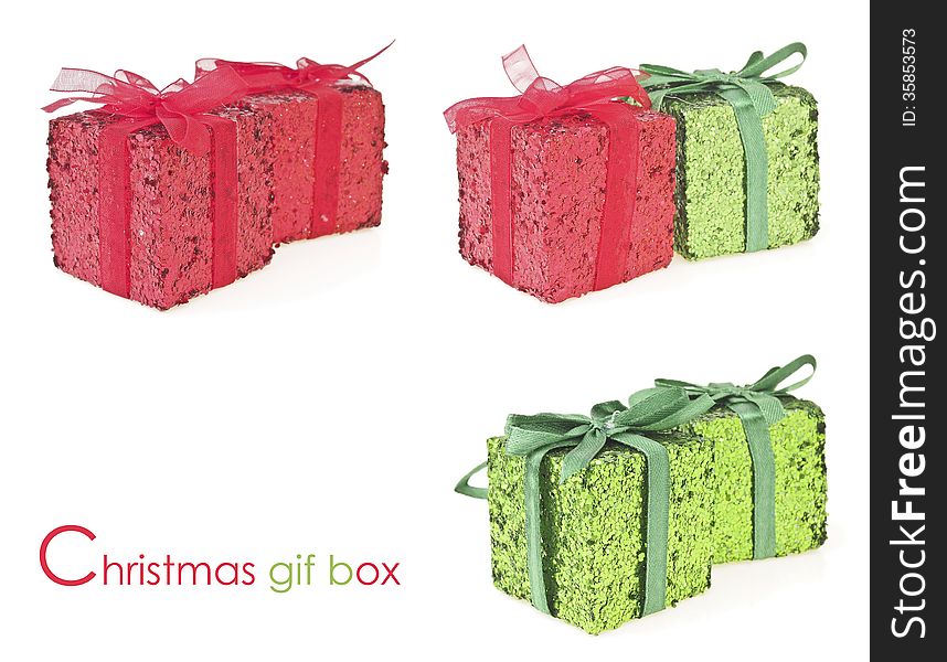 Mix set of green and red ornament gift box for decoration. Mix set of green and red ornament gift box for decoration