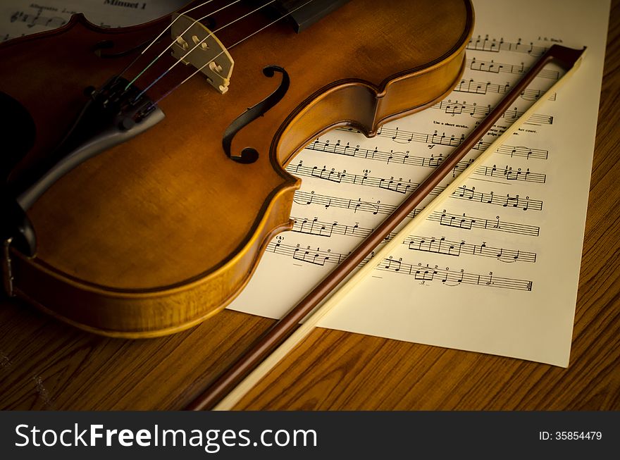 time to practice violin violin with sheet music on vintage style