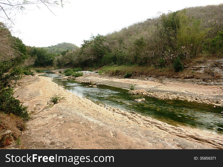 Oyo river in the area Gunungkidul Yogyakarta is one of the chalky white river in its banks are formed due to sedimentation