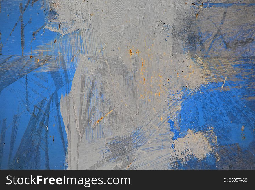 Blue and white painted background with rust. Blue and white painted background with rust.