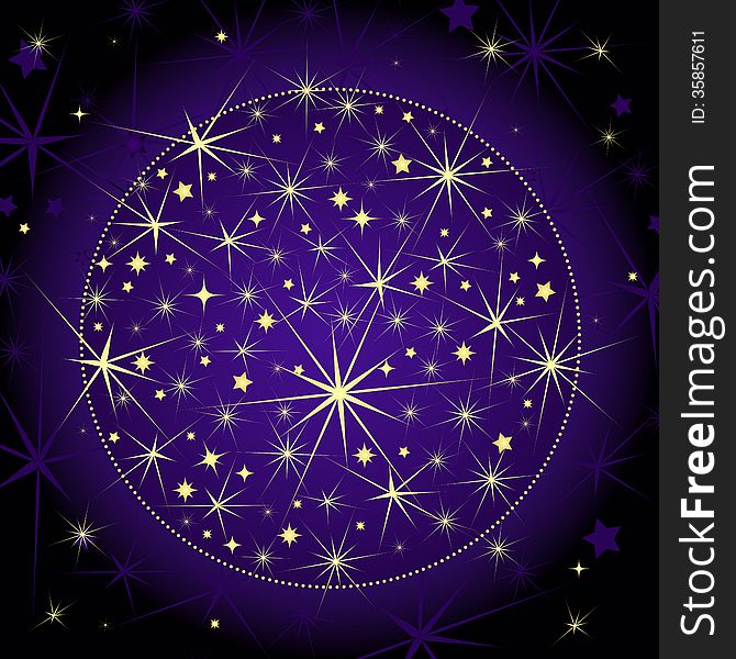 Christmas dark violet ball with gold stars (vector)