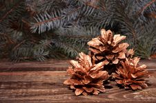 New Year`s Composition Of A Pine Cones Stock Photo New Year`s Composition Of A Pine Cones Stock Photo