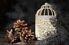 New Year`s Composition Of A Pine Cones And Vintage Christmas Candlestick Stock Photos New Year`s Composition Of A Pine Cones And Vintage Christmas Candlestick Stock Photos