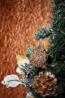 Christmas Balls And Christmas Tree On A Gold Background Stock Image Christmas Balls And Christmas Tree On A Gold Background Stock Image