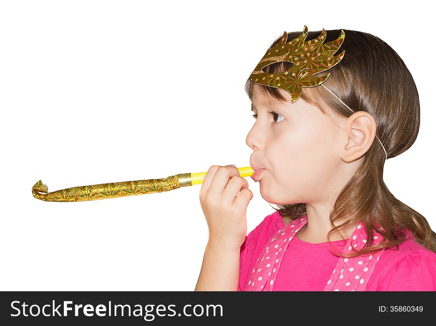 Girl in a mask holding a pipe. Girl in a mask holding a pipe