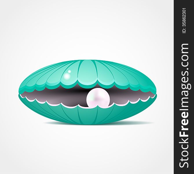 Blue shell with a pearl inside vector illustration