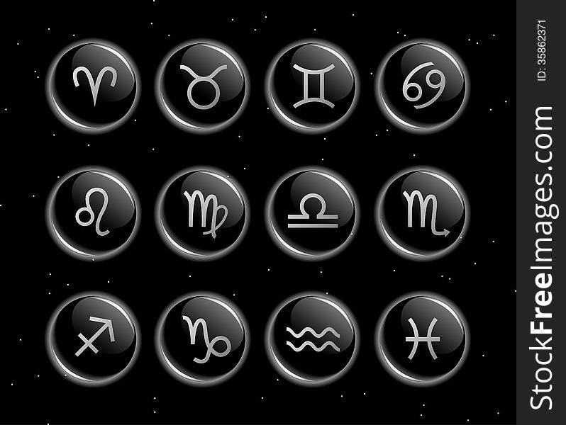 Horoscope glassy signs vector collection on a black background. Horoscope glassy signs vector collection on a black background