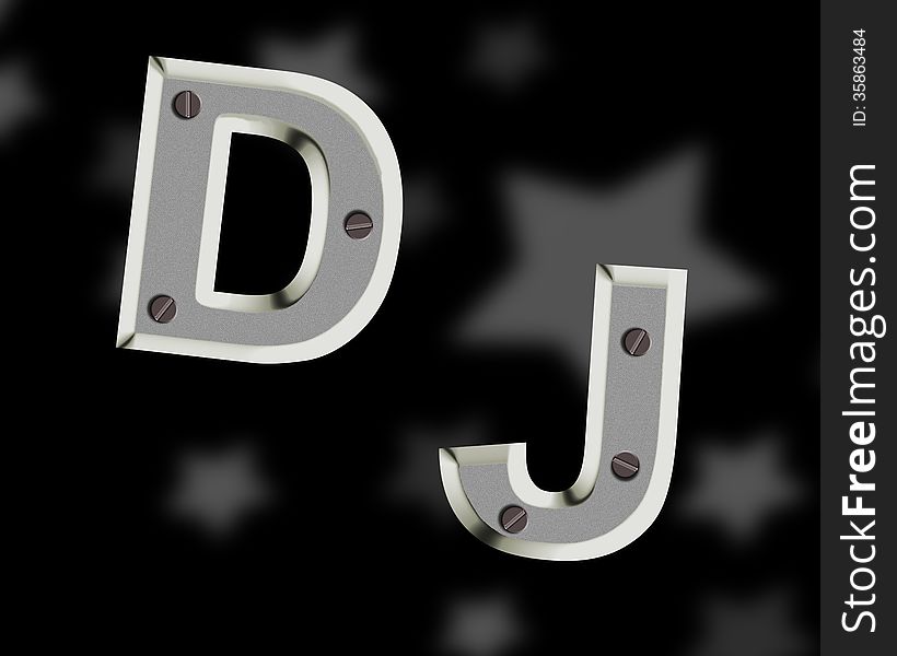 English letters DJ screwed to the background bolts. English letters DJ screwed to the background bolts
