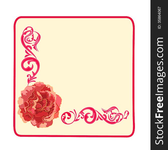 Button banner business card orange roses and ornam