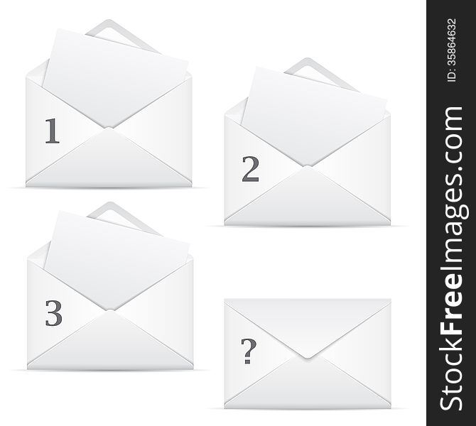 White envelopes with 3 options and question on white background.