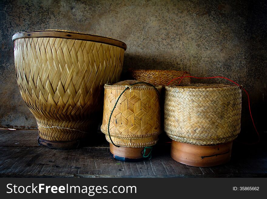 Wooden Rice Box Thai Style Still Life