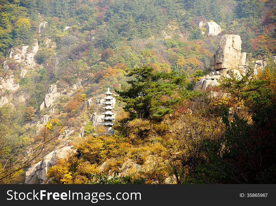 Laoshan mountains beautiful autumn scenery of China