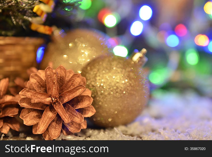 Colored Christmas balls and Christmas garlands