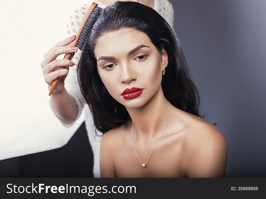 Portrait of beautiful girl with black hair