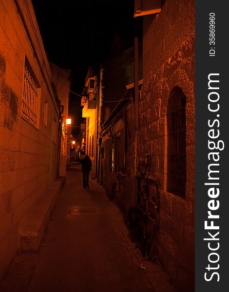 Night walk in streets of Nachlaot Jerusalem Neighborhood. Night walk in streets of Nachlaot Jerusalem Neighborhood