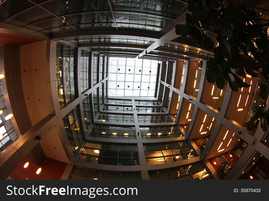 Glass ceiling in building at Prague city