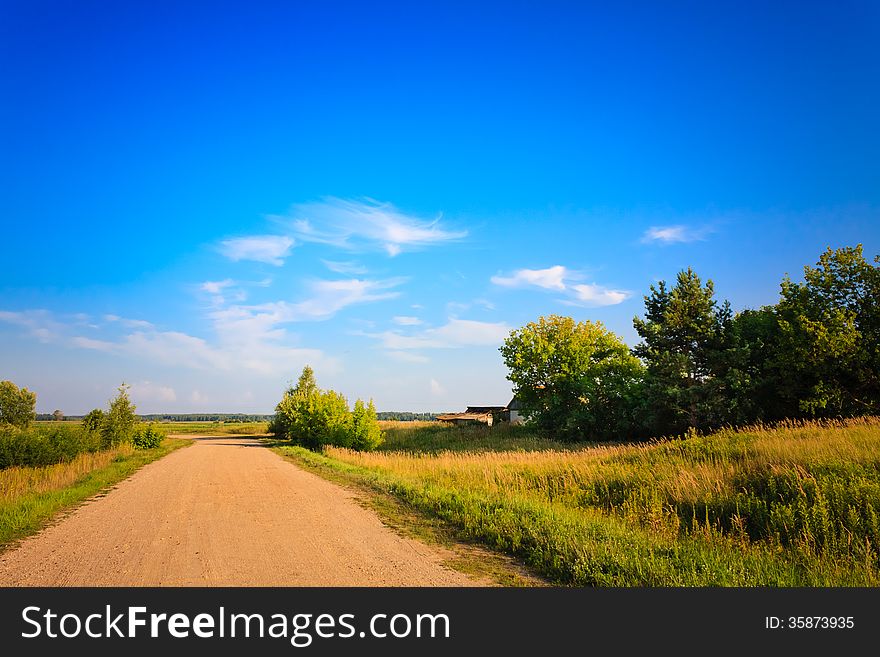 Dirty Rural Road In Countryside. Dirty Rural Road In Countryside