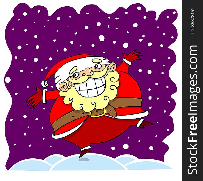 Cartoon santa claus dancing in the snow. Cartoon santa claus dancing in the snow