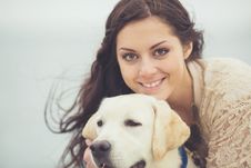 Young Woman, Dog Labrador Stock Image Young Woman, Dog Labrador Stock Image
