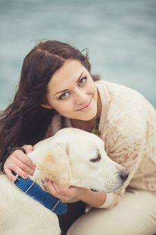 Young Woman, Dog Labrador Stock Images Young Woman, Dog Labrador Stock Images