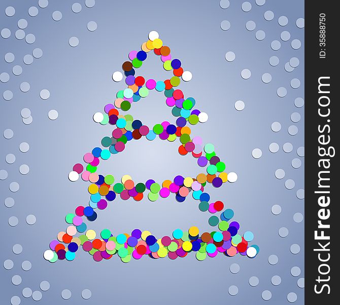 Christmas colorful confetti tree on the grey background. Christmas colorful confetti tree on the grey background