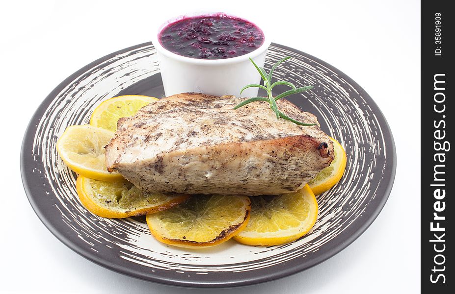 Turkey fillet with cranberry souce. Turkey fillet with cranberry souce