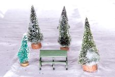 Christmas Village Park Bench Stock Photos