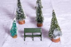Christmas Village Park Bench Royalty Free Stock Images