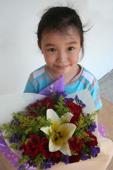 Girl Holding Bouquet Royalty Free Stock Photo