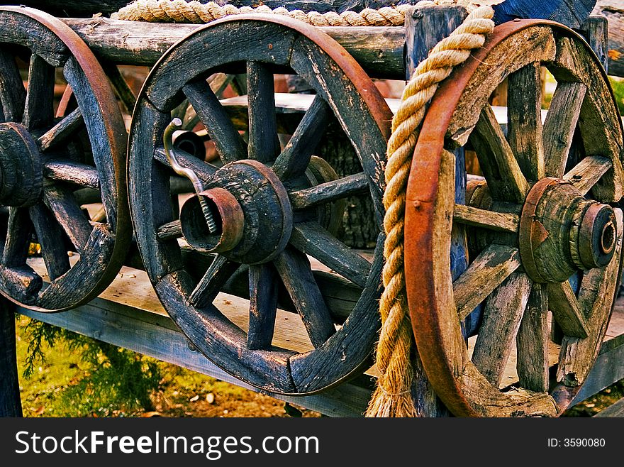 Old wooden wheels in east Turkey village