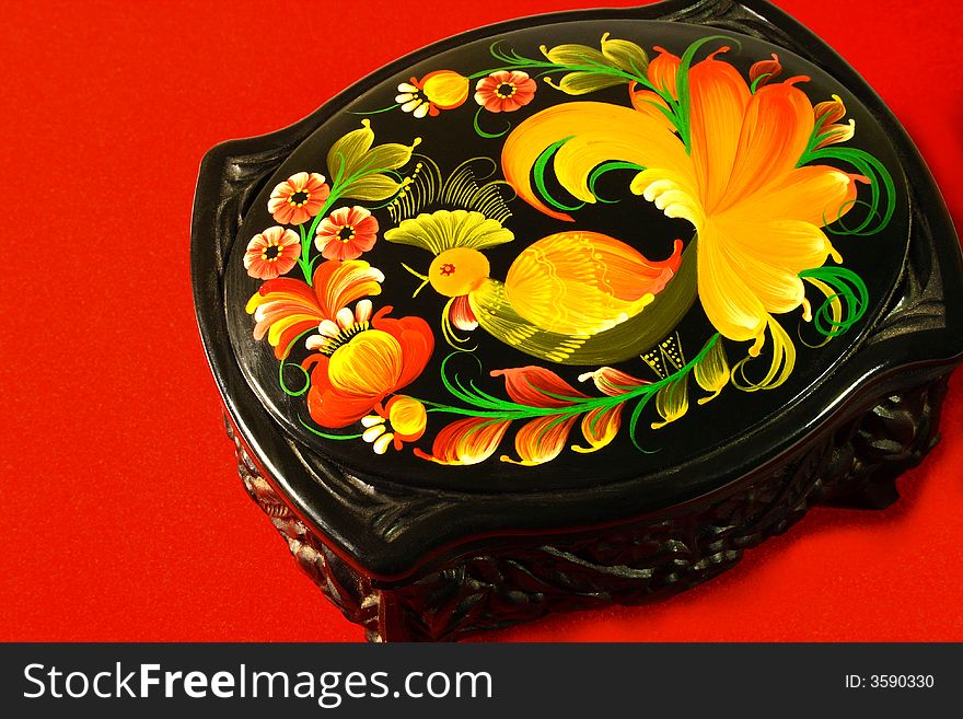 Casket, Khokhloma traditional painting handicraft.