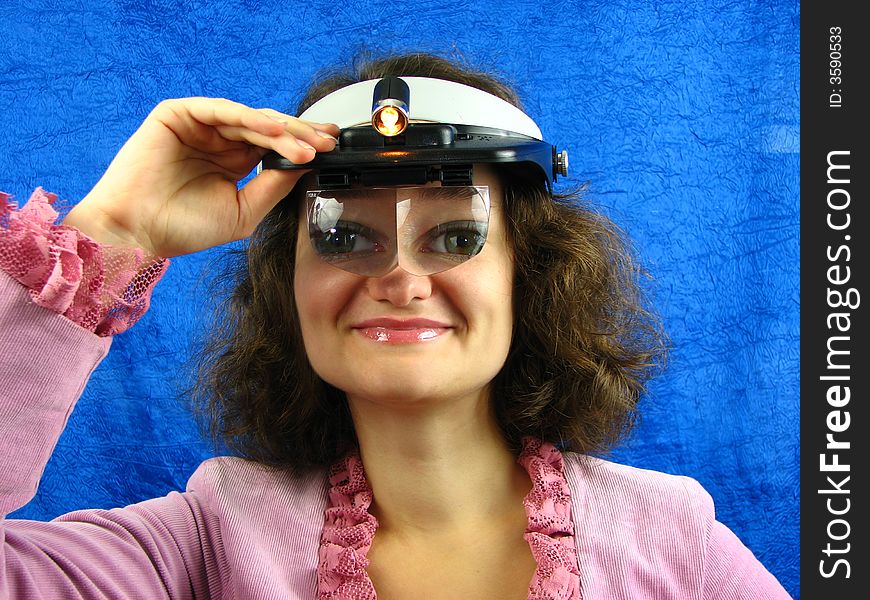 Woman in binocular headband