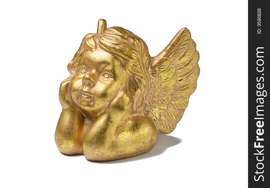 Classic golden cherub figurine isolated on white. Classic golden cherub figurine isolated on white
