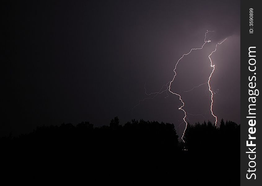 Two lightning in the night. Two lightning in the night