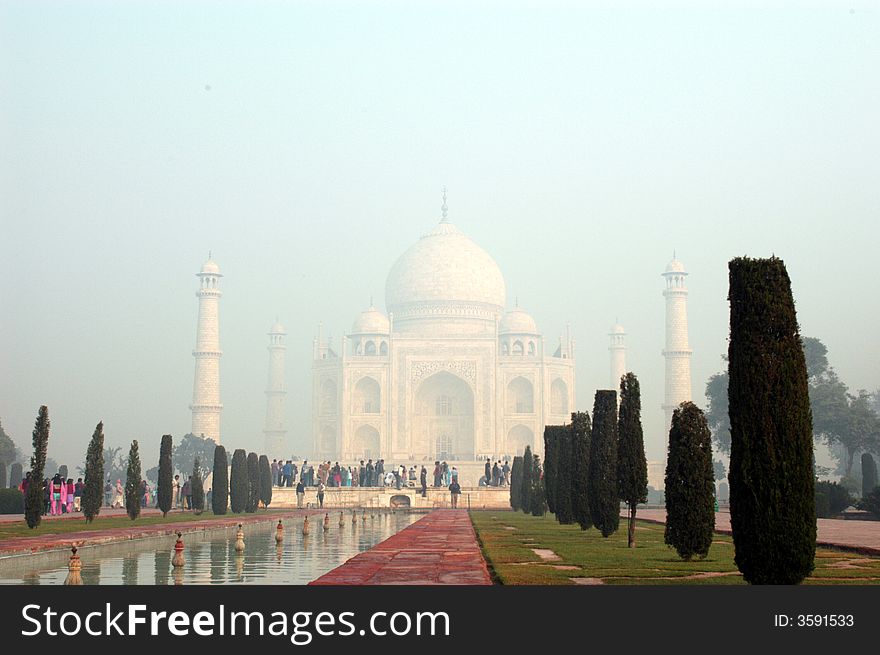 Taj Mahal during a misty morning. Taj Mahal during a misty morning