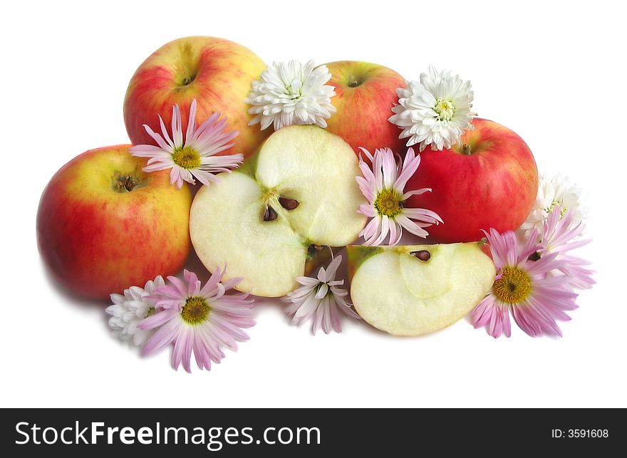 Red apples with chrysanthemum