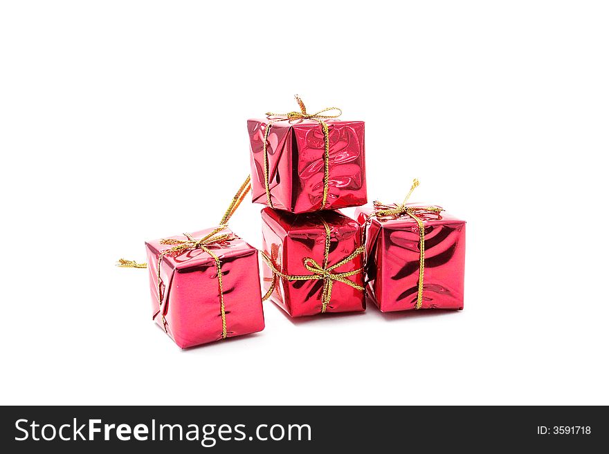 Red gifts on the white background