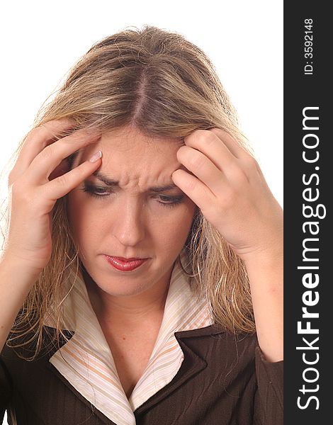 Shot of a woman with head down concentrating