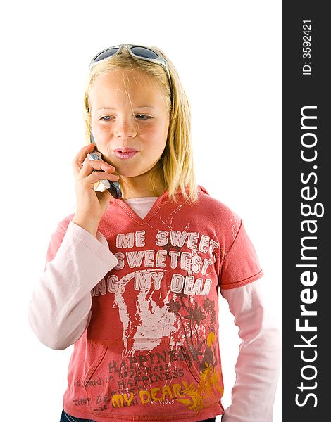 Young girl on the phone smiling / laughing